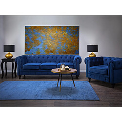 Beliani Ensemble canapé et fauteuil en velours bleu cobalt 4 places CHESTERFIELD