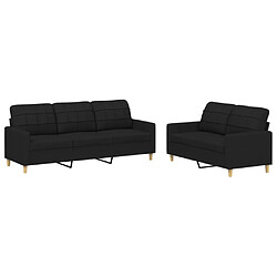 vidaXL Ensemble de canapés 2 pcs avec coussins Noir Tissu