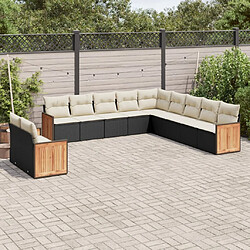 vidaXL Salon de jardin 11 pcs avec coussins noir résine tressée