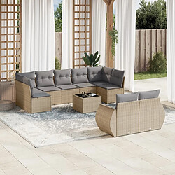 vidaXL Salon de jardin avec coussins 10 pcs beige résine tressée 