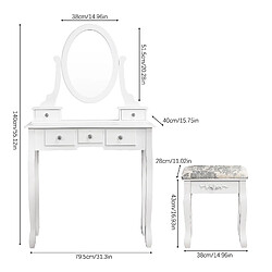 Acheter RAVAS Coiffeuse, Table de Maquillage, avec 1 Miroir, 5 tiroirs et 1 Tabouret, Parois dans Le tiroir, Miroir pivotant, Blanc