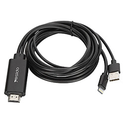 Câble Lightning vers HDMI 1080p + Interface Charge USB Longueur 1.8m Yesido Noir