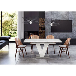 palozi home Table repas extensible Masiv - 120/160 x 80 x 75 cm - Béton/Blanc brillant