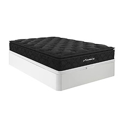 Vente-Unique Ensemble 160 x 200 cm sommier coffre blanc + matelas ressorts ensachés surmatelas intégré ép.28cm - BLACK DREAM de YSMÉE