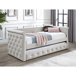 Vente-Unique Lit banquette gigogne capitonné - 2 x 90 x 190 cm - Tissu - Beige + Matelas - LOUISE