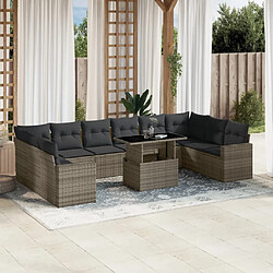 vidaXL Salon de jardin 11 pcs avec coussins gris résine tressée 