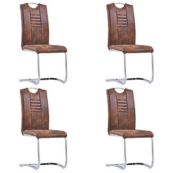 vidaXL Chaises à manger cantilever lot de 4 marron similicuir daim 