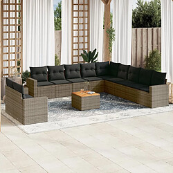 vidaXL Salon de jardin avec coussins 12 pcs gris résine tressée