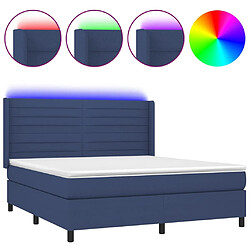 vidaXL Sommier à lattes de lit matelas et LED Bleu 160x200 cm Tissu