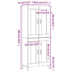 vidaXL Buffet haut Blanc brillant 69,5x34x180 cm Bois d'ingénierie pas cher