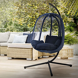 Fauteuil suspendu 100x105x177 cm Navy en acier avec structure et coussin d'assise 150kg ML-Design ML-Design Fauteuil Suspendu avec Support et Coussin de Siège, Navy, Hauteur 117 cm, Base en X, Intérieur/Extérieur, Cadre en Métal, Chaise Balançoire de Jardin Terrasse Hamac Balancelle Oeuf sur Pied