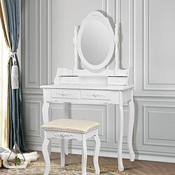 ML-Design Table de maquillage blanc table de coiffeuse avec miroir et tabouret moderne MDF