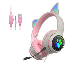 Universal Écouteurs de jeux câblés, oreilles de chat, oreilles de chat, écouteurs de PC, écouteurs roses et microphones anti-bruit, RGB, lumière colorée. 