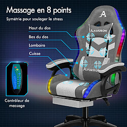 Avis ALFORDSON Chaise Gaming Chaise de Bureau avec LED et Massant 8 Points Tissu Lin Bleu et Gris