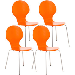 Decoshop26 Lot de 4 chaises de cuisine salle à manger empilables dossier arrondi en bois orange et métal chromé 10_0003178