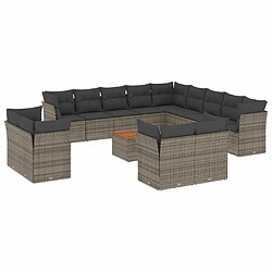 vidaXL Salon de jardin avec coussins 14 pcs gris résine tressée