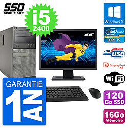 PC Tour Dell 9010 Ecran 22" Intel i5-2400 RAM 16Go SSD 120Go Windows 10 Wifi · Occasion 