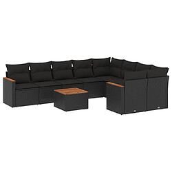 vidaXL Salon de jardin 10 pcs avec coussins noir résine tressée