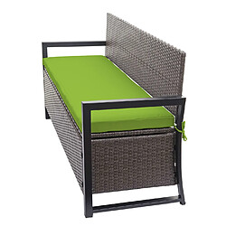 Mendler Poly-Rattan Banc 3 places HWC-F39, Banc de jardin coffre, rangement Coussin d'assise ~ gris chiné, coussin vert pas cher