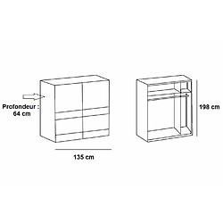 Avis Inside 75 Armoire de rangement AUDE portes coulissantes 135 cm chêne rechampis blanc