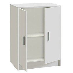 Pegane Armoire basse en bois de 2 portes, blanc - Dim : H80 x L59 x P37 cm 