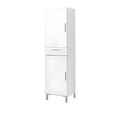 Pegane Armoire placard de rangement de 2 portes + 1 tiroir coloris blanc - Longueur 42 x profondeur 35 x hauteur 188 cm 