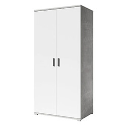 Mes Armoire 2 portes 100 cm décor béton et blanc mat - ASHY 