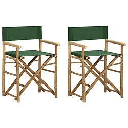 vidaXL Chaises pliables de directeur lot de 2 Vert Bambou et tissu 