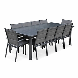 Avis Salon de jardin table extensible - Odenton Anthracite - Grande table en aluminium 235/335cm et 10 assises en textilène | sweeek