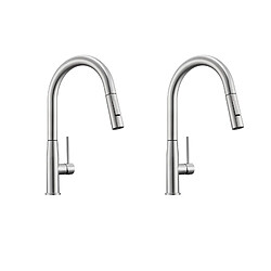 2PCS AURALUM MAX Robinet de Cuisine,Mitigeur Évier Inox avec Douchette Extractible,2 Modes Jets Eau Froide/Chaude Rotatif 360°,Bec en Forme U,Brossé 