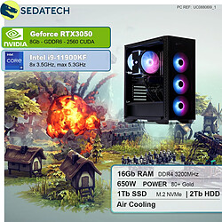 Sedatech PC Gamer Pro • Intel i9-11900KF • RTX3050 • 16 Go RAM • 1To SSD M.2 • 2To HDD • sans OS