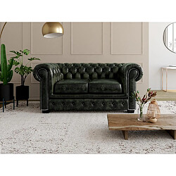 Vente-Unique Canapé chesterfield 2 places BRENTON 100% cuir de buffle - Vert empire 