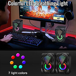 Avis Universal Haut-parleur de bureau de PC, 6W Mini-haut-parleur de bureau avec lumière de LED colorée, stéréo 2.0, alimenté par USB, 3,5 mm Aux, multimédia portable pour ordinateur portable ordinateur portable, Tablettes Téléphone (Noir)