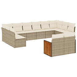 vidaXL Salon de jardin avec coussins 12 pcs beige résine tressée