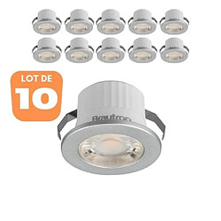 BRAYTRON Lot de 10 minis spots LED rond argent 3W 6500K IP54