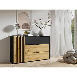 Vente-Unique Commode 3 tiroirs et 1 porte - Noir et Naturel - TUNALO 