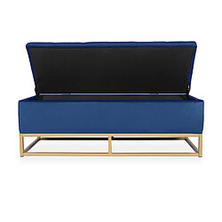 Banquette coffre Angele Velours bleu pieds or