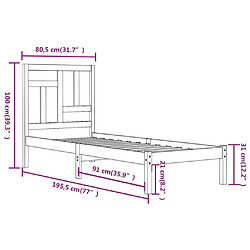 vidaXL Cadre de lit bois massif 75x190 cm petit simple pas cher