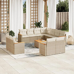 vidaXL Salon de jardin avec coussins 12 pcs beige résine tressée