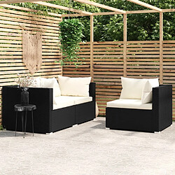 vidaXL Salon de jardin 3 pcs avec coussins Noir Résine tressée