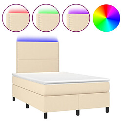 vidaXL Sommier à lattes de lit et matelas et LED Crème 120x200cm Tissu