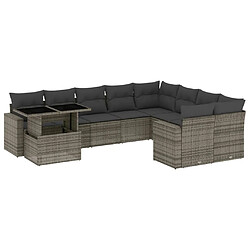 vidaXL Salon de jardin avec coussins 10 pcs gris résine tressée