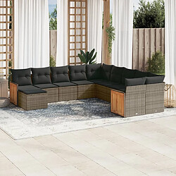 vidaXL Salon de jardin 11 pcs avec coussins gris résine tressée 