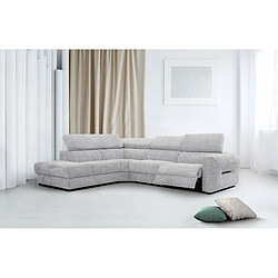 Courtois Laville Canapé d'angle gauche Calvera 5 places avec un relax électrique tissu gris clair