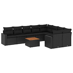 vidaXL Salon de jardin 10 pcs avec coussins noir résine tressée