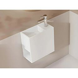 Vente-Unique Lave main suspendu blanc en solid surface avec niche - Robinetterie à droite - 40 cm - PUMORI 