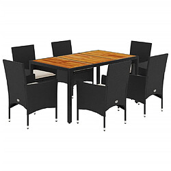 vidaXL Ensemble à manger de jardin et coussins 7pcs noir rotin acacia