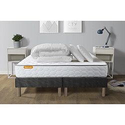 Septnuits Pack Memo 180 x 200 cm GRIS Pack matelas Memo + double sommiers gris 180x200 + 2 oreillers mémoire de forme