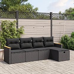 vidaXL Salon de jardin 5 pcs avec coussins noir résine tressée 