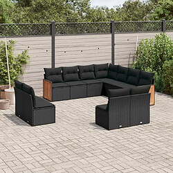 vidaXL Salon de jardin 11 pcs avec coussins noir résine tressée 